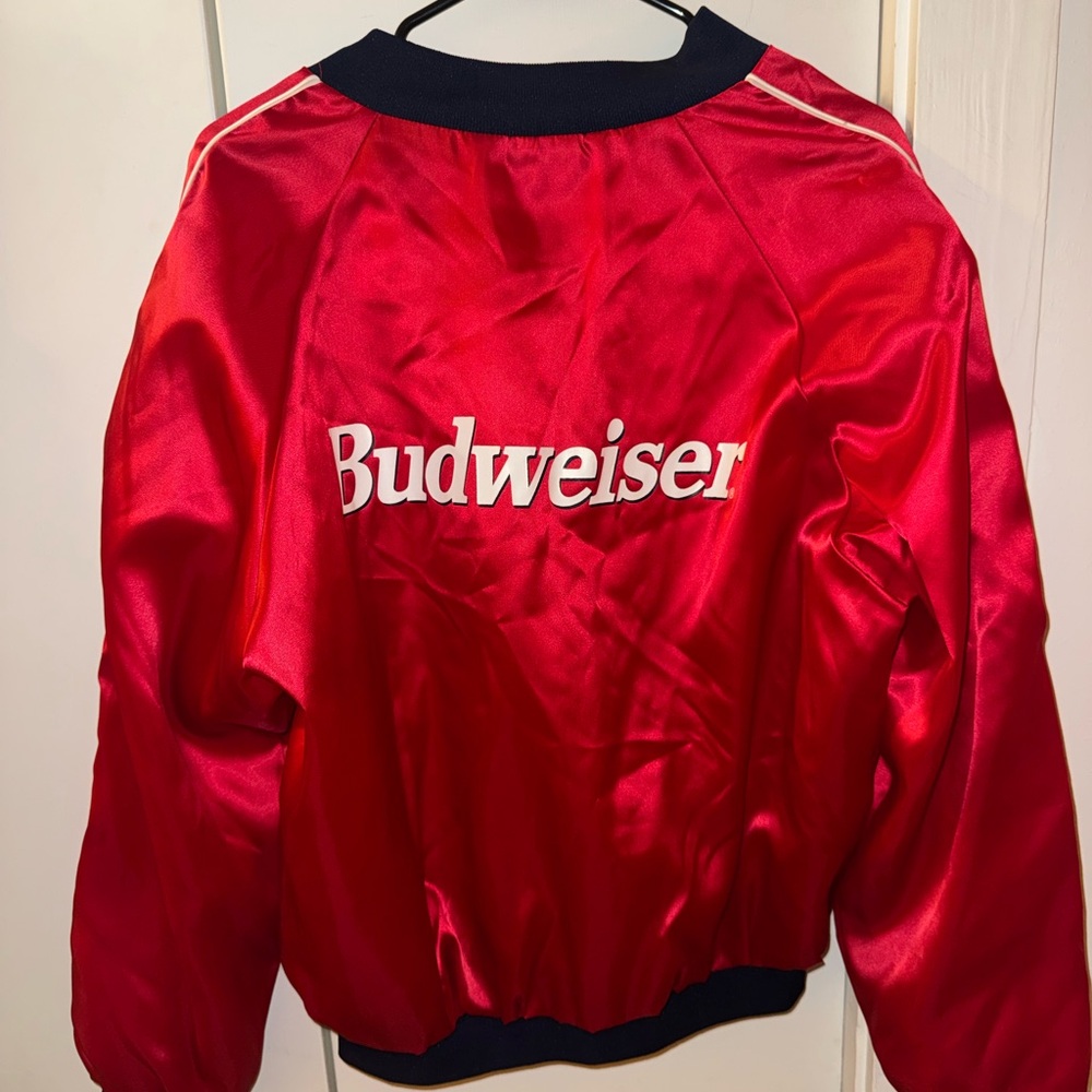 Vintage Budweiser Red Satin Bomber Jacket